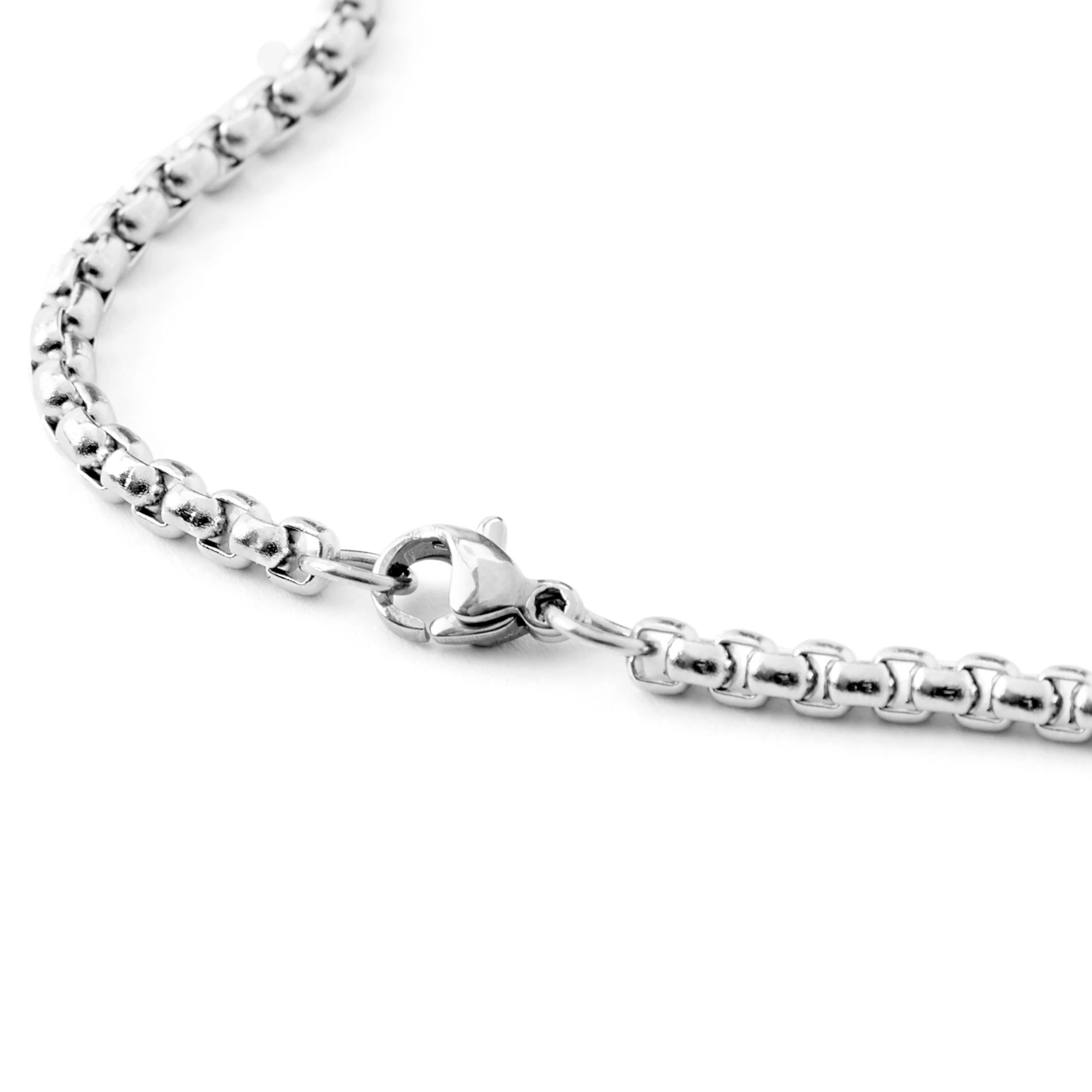 Silver-Tone & Black Stainless Steel Riveted Cross Box Chain Necklace - Image 5