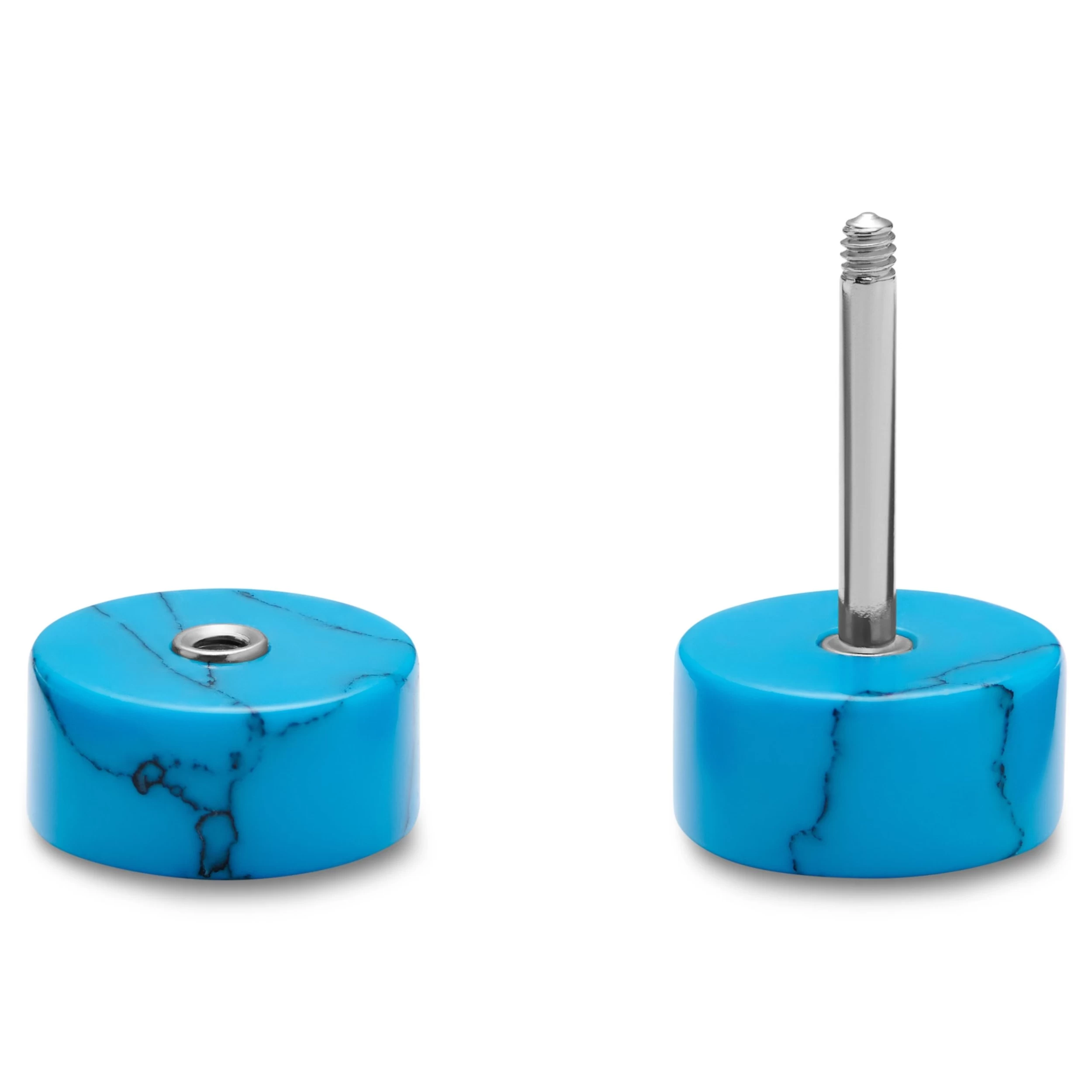 Satago | 1/3" (8 Mm) Blue Turquoise & Stainless Steel Faux Plug Stud Earring - Image 2