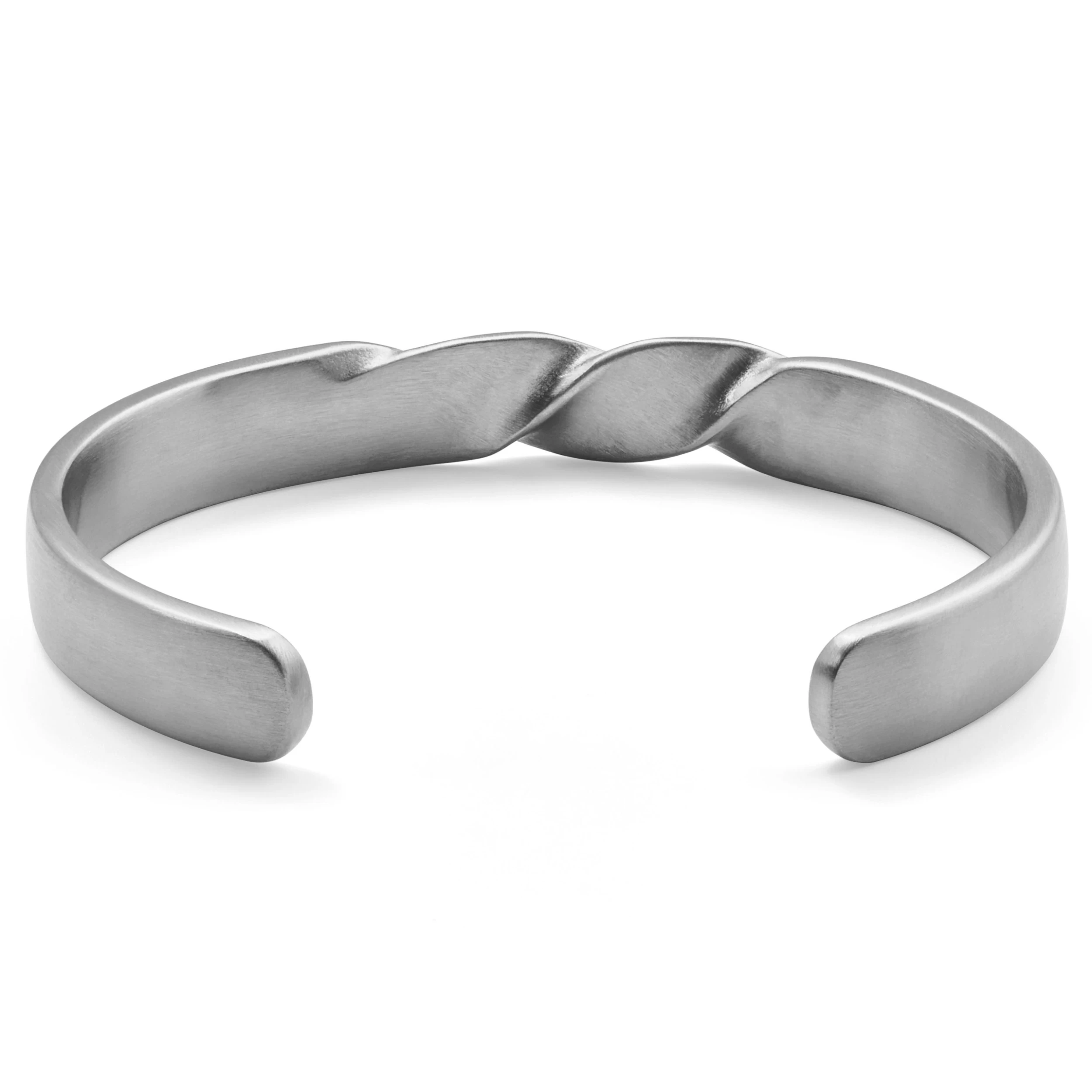 Evan | Silver-Tone Stainless Steel Twisted Cuff Bracelet - Image 3