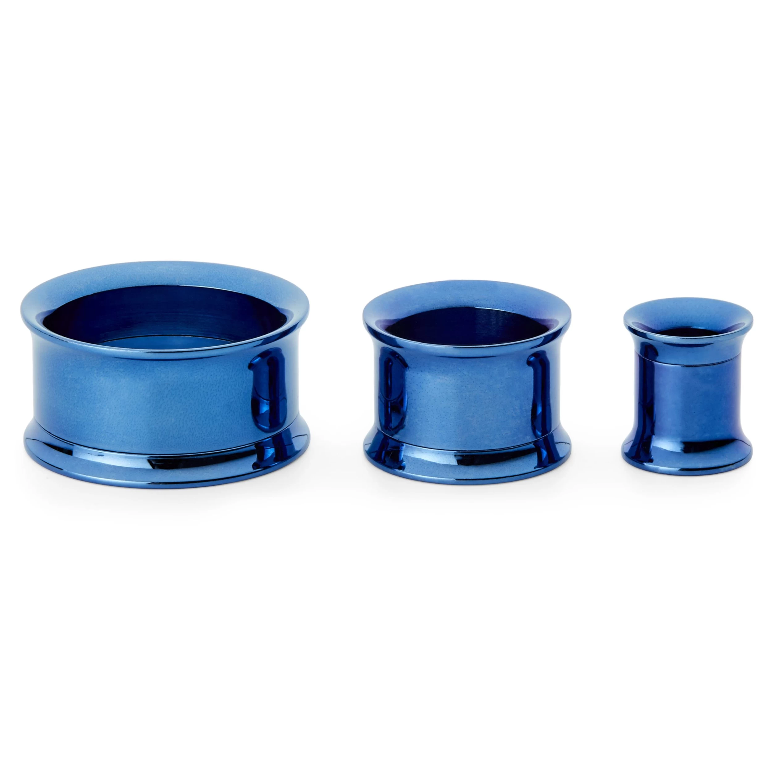 Blue Stainless Steel Thin-Rimmed Screw-Fit Tunnel Earring - Image 2