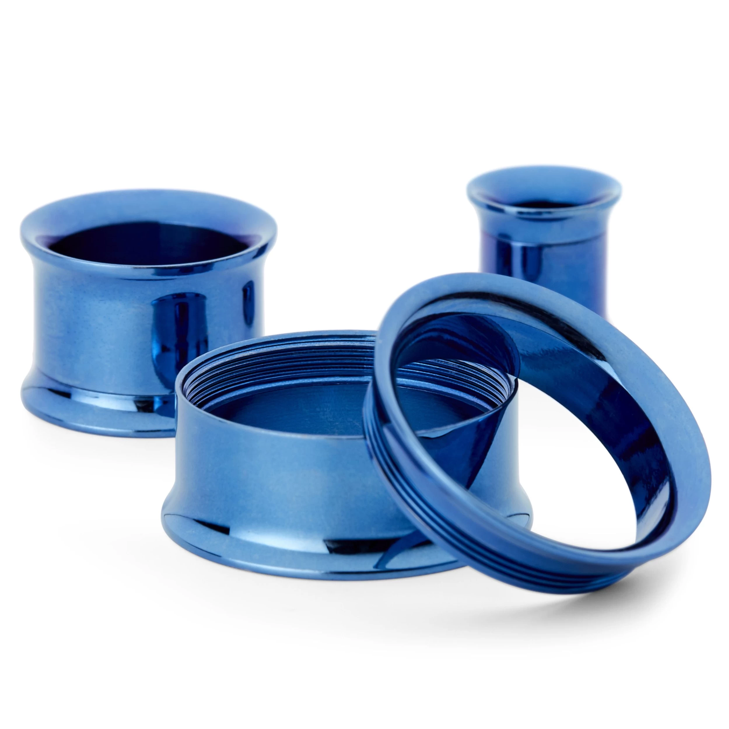 Blue Stainless Steel Thin-Rimmed Screw-Fit Tunnel Earring - Image 3