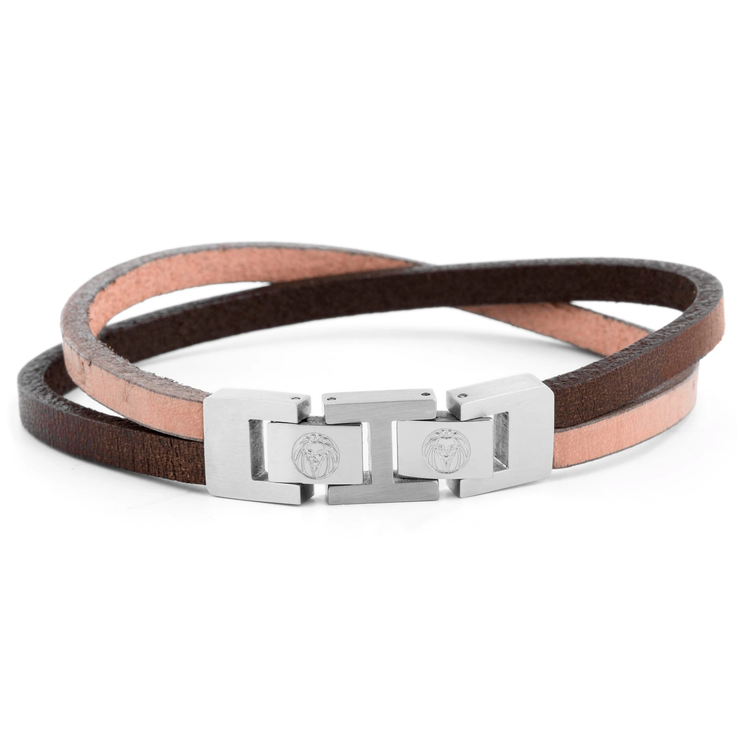 Light Brown Leather & Steel Single Strap Bracelet - Image 2