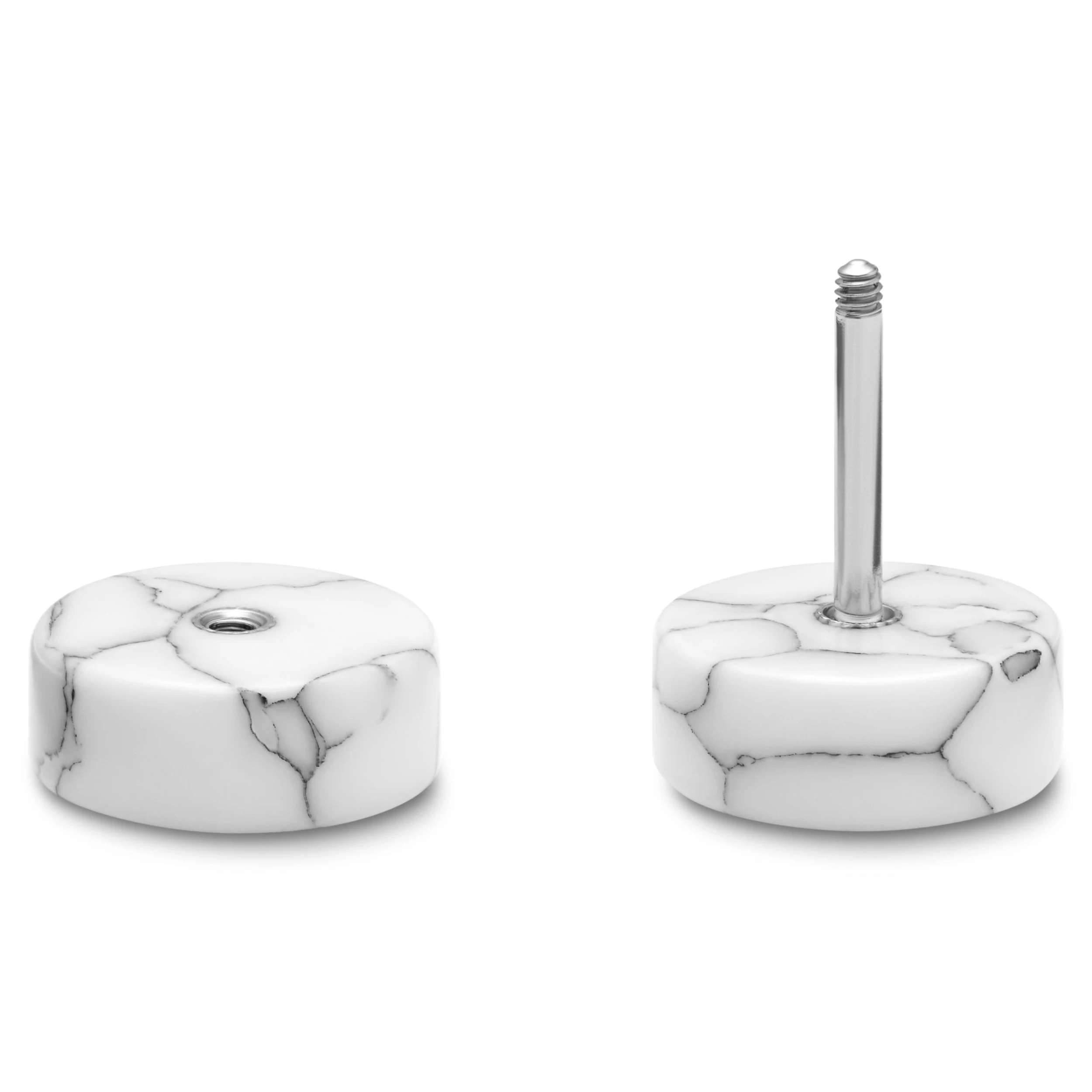 Satago | 3/8" (10 Mm) White Turquoise & Stainless Steel Faux Plug Stud Earring - Image 2