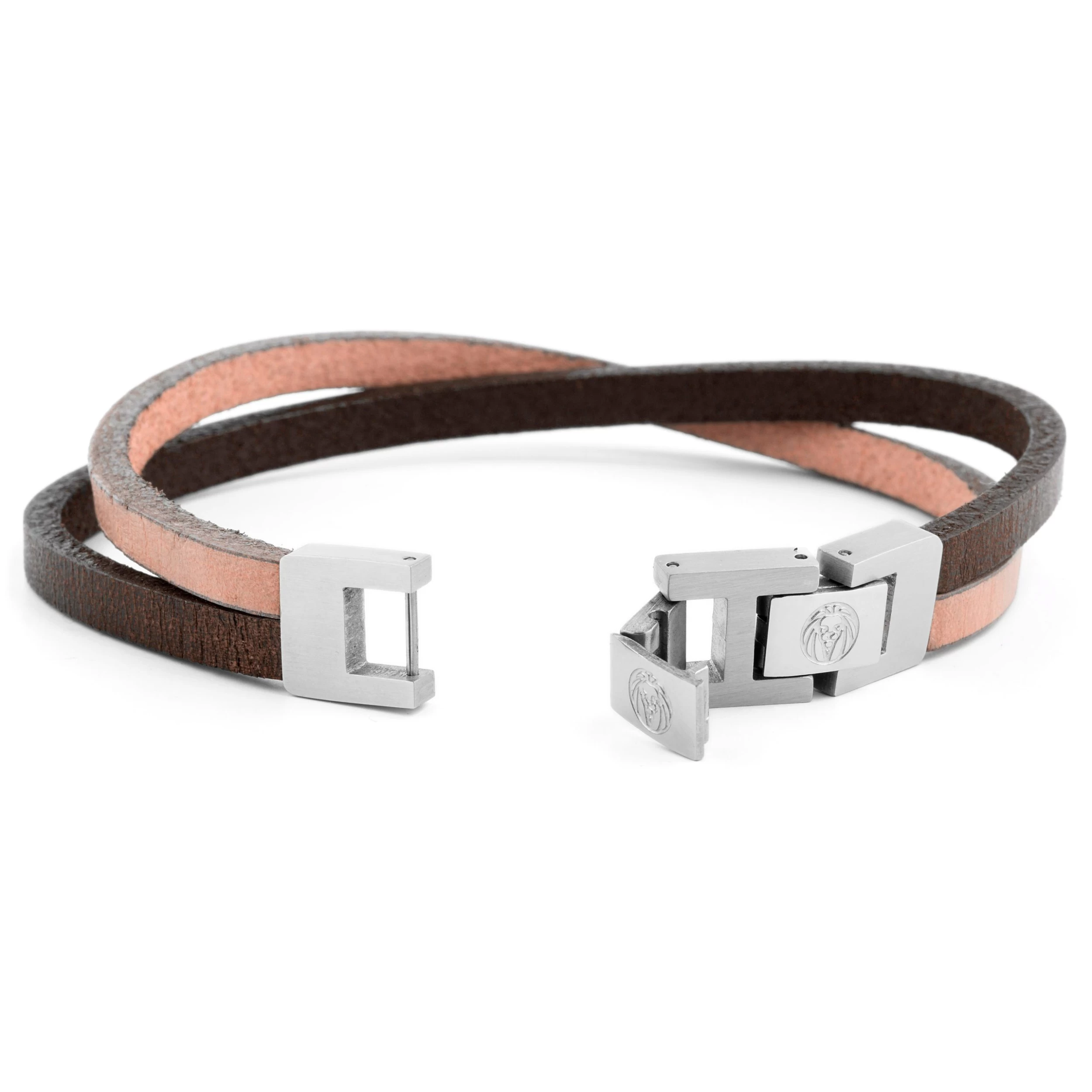 Light Brown Leather & Steel Single Strap Bracelet - Image 3