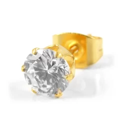 6 Mm Round Zirconia & Gold-Tone Stud Earring