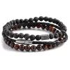 Red Tiger's Eye & Black Lava Rock & Leather Cord Bracelet Set