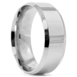 8 Mm Polished Silver-Tone Stainless Steel Angular Ring