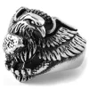Silver-Tone & Black Stainless Steel Eagle Ring