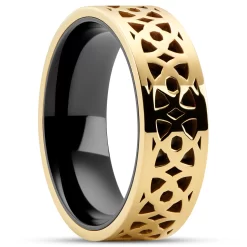 Hyperan | 1/3" (8 Mm) Gold-tone Titanium Patterned Ring