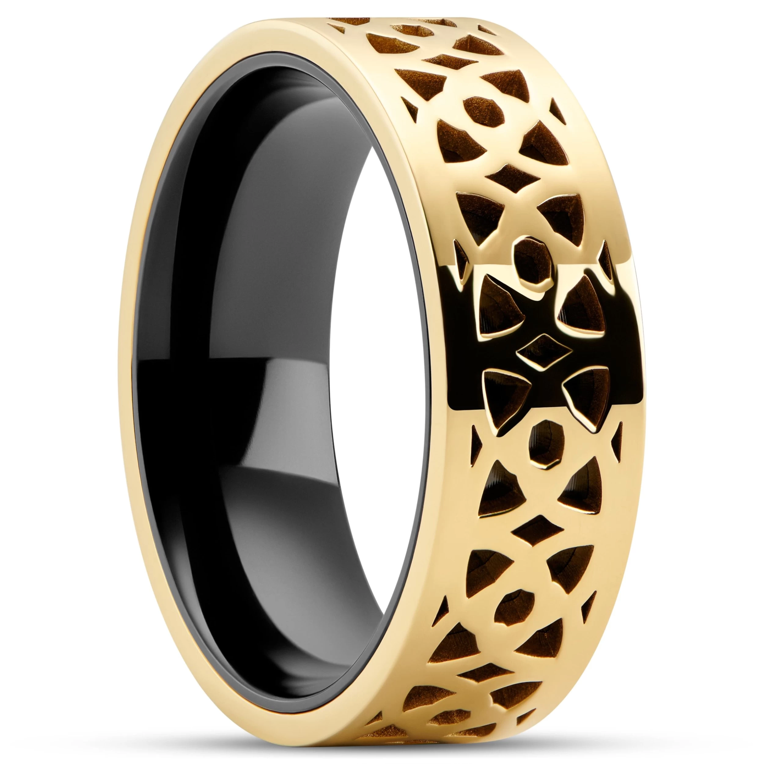 Hyperan | 1/3" (8 Mm) Gold-tone Titanium Patterned Ring