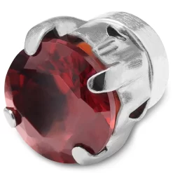 6 Mm Red Round Zirconia & Silver-Tone Stainless Steel Magnetic Earring