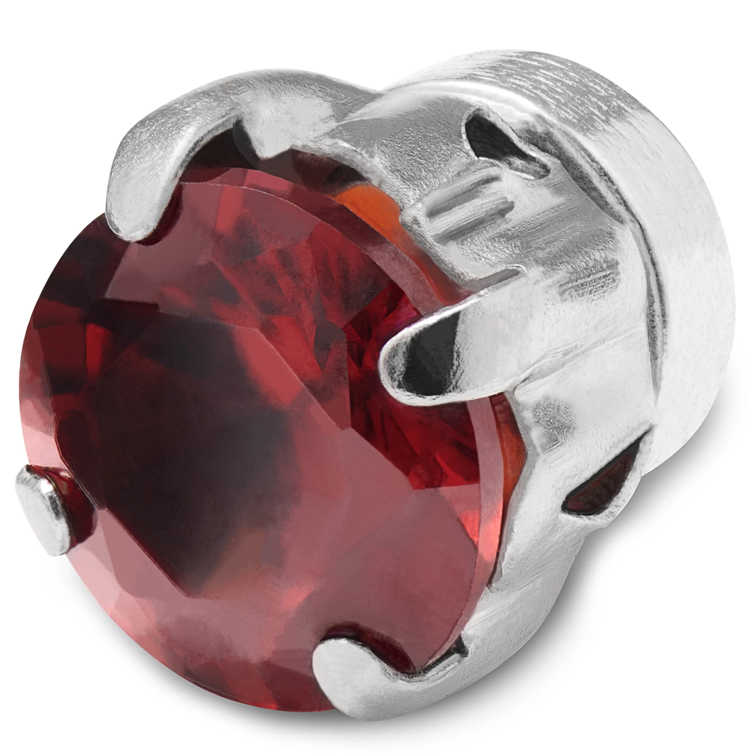 6 Mm Red Round Zirconia & Silver-Tone Stainless Steel Magnetic Earring