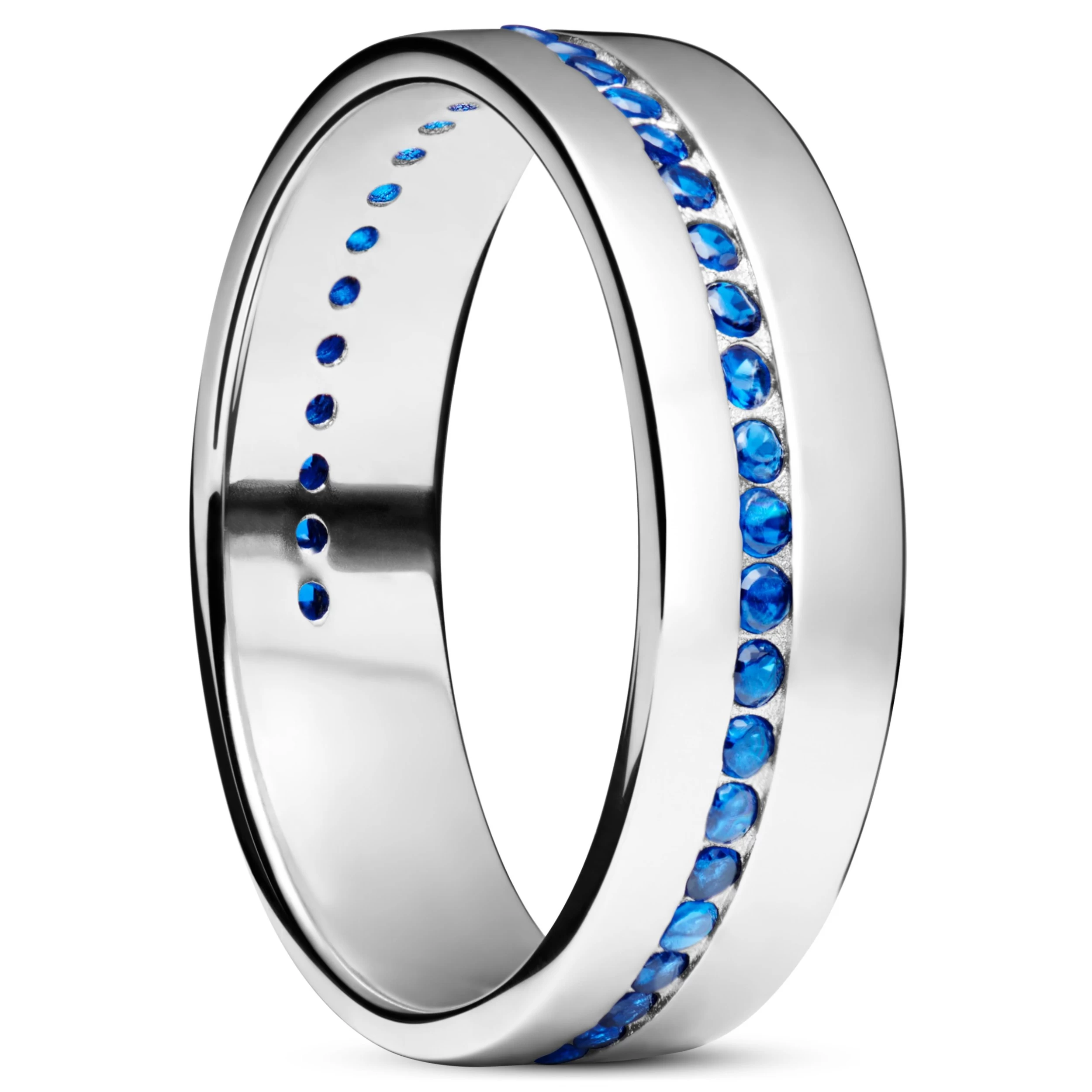 Adrian | 6 Mm 925 Sterling Silver With Blue Lined Zirconia Ring