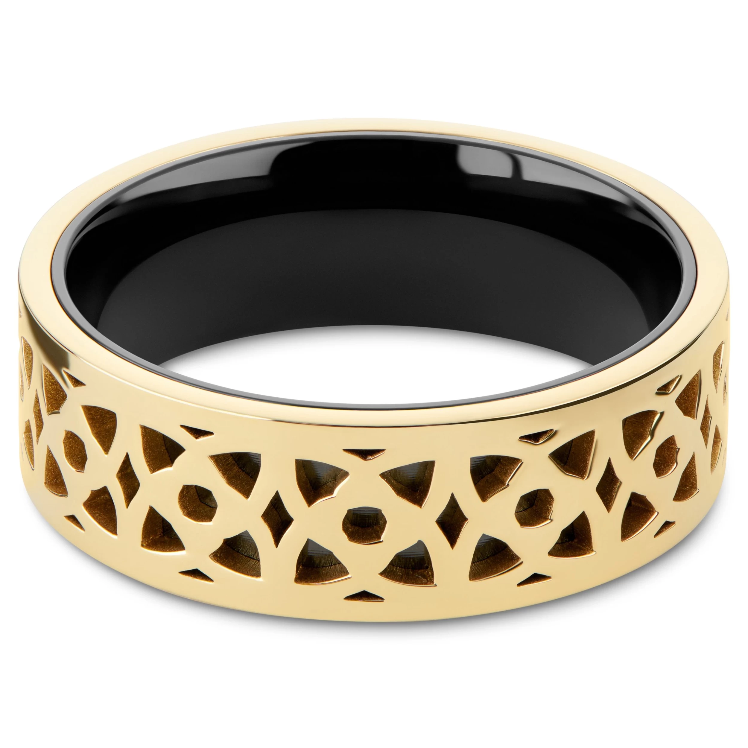 Hyperan | 1/3" (8 Mm) Gold-tone Titanium Patterned Ring - Image 2