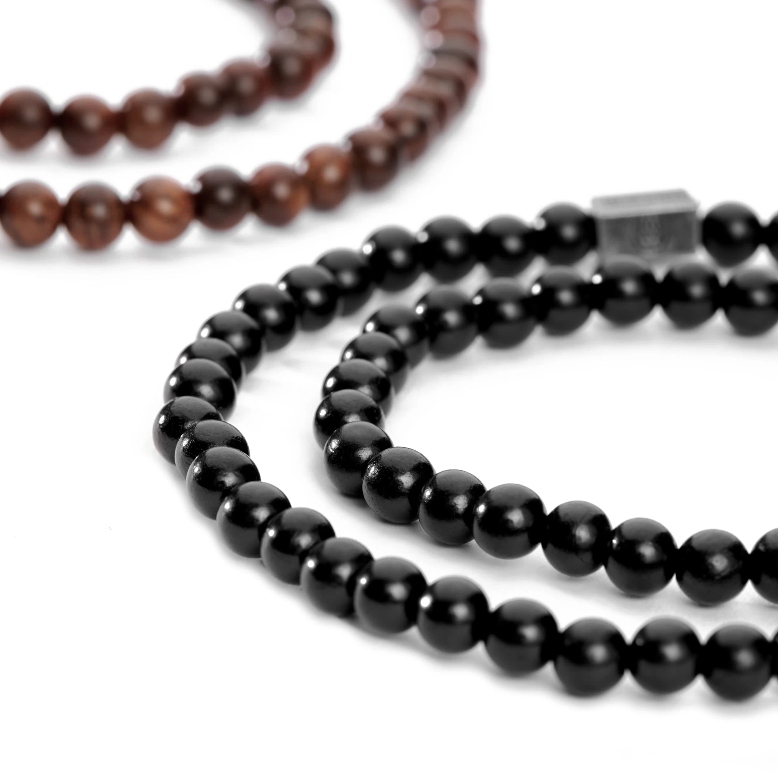 Wrap-around Ebony & Rosewood Bead Bracelet Set - Image 3
