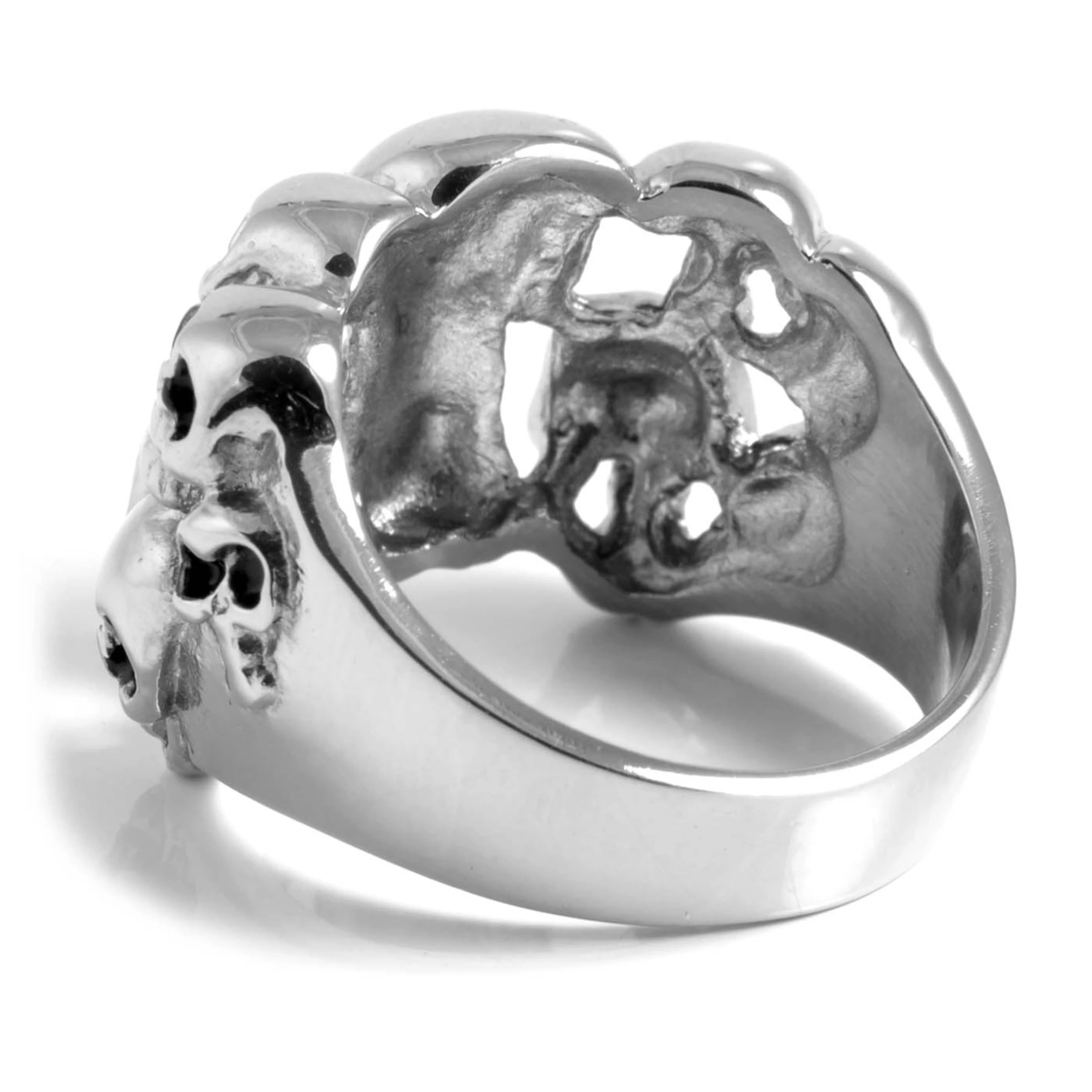 Silver-Tone & Black Stainless Steel Multi Skeleton Skull Ring - Image 3