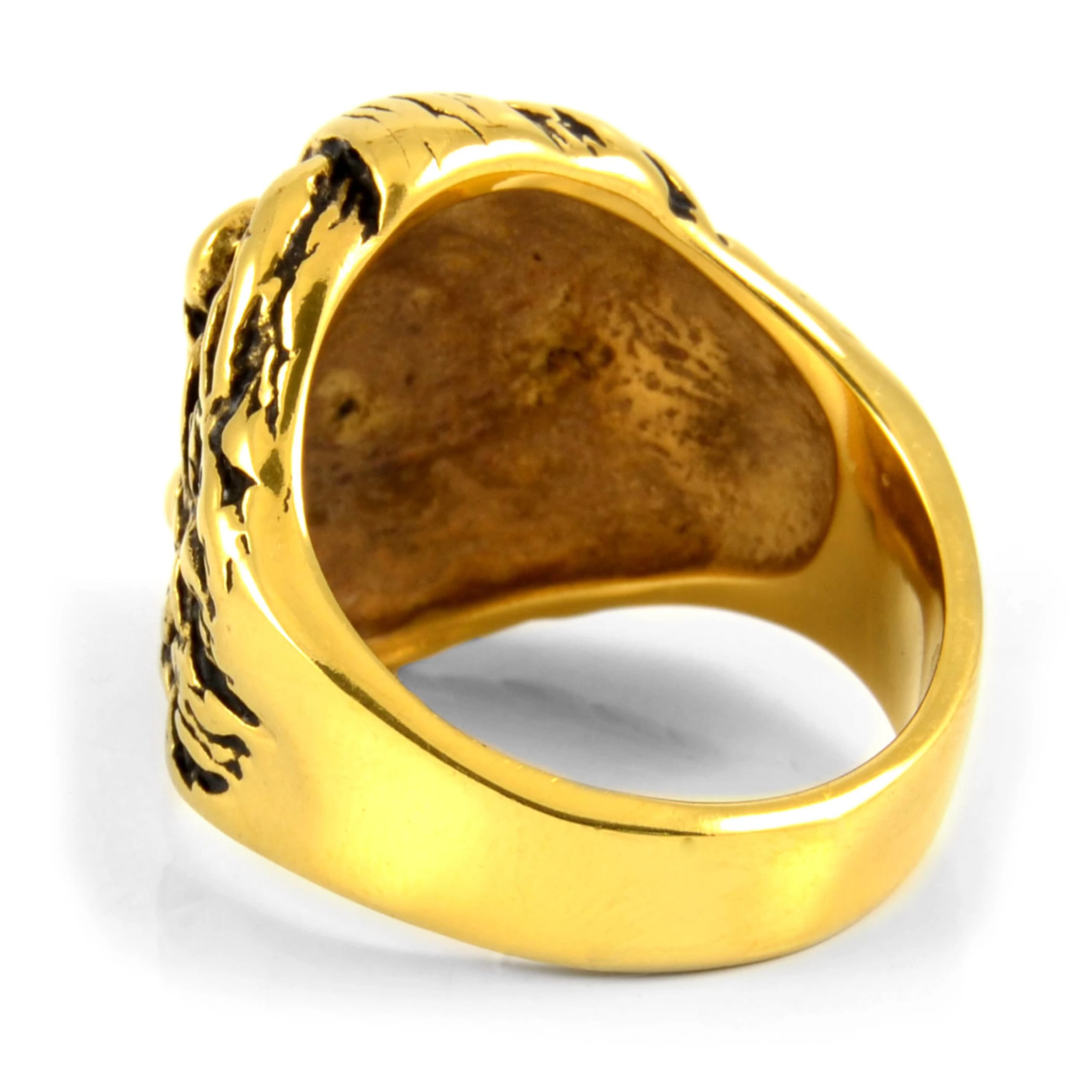 Gold-Tone & Black Stainless Steel Lion's Head Ring - Image 3