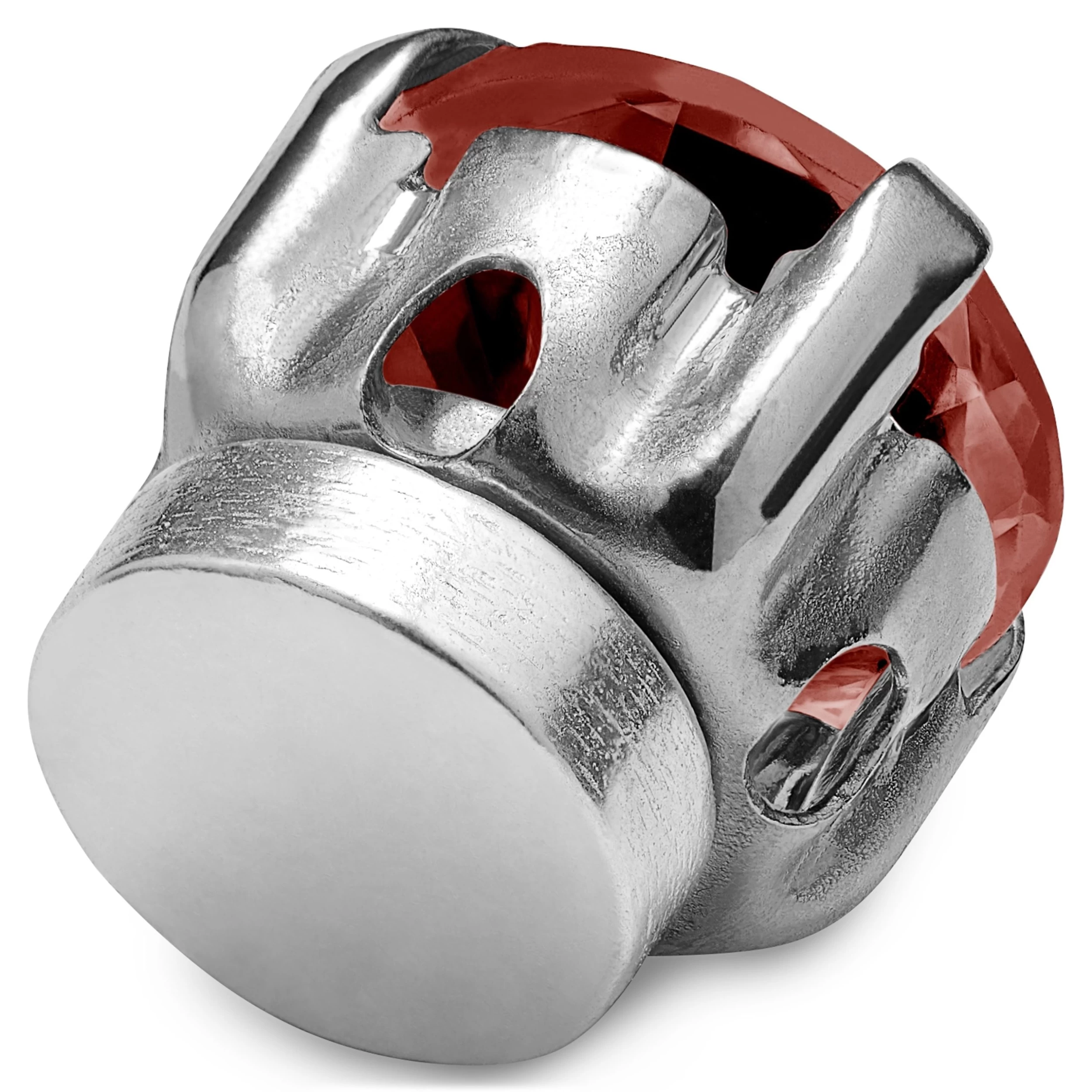 6 Mm Red Round Zirconia & Silver-Tone Stainless Steel Magnetic Earring - Image 2