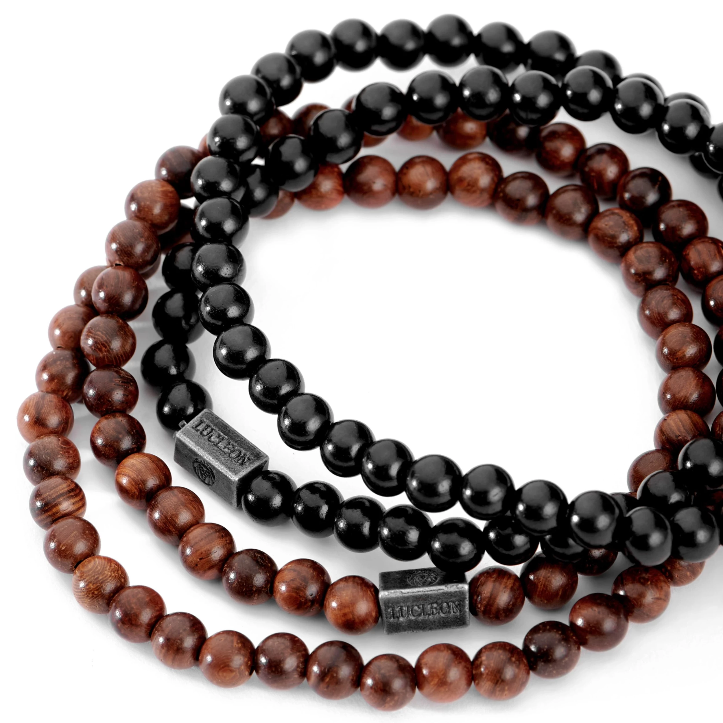 Wrap-around Ebony & Rosewood Bead Bracelet Set - Image 4