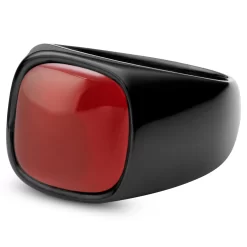 Gravel | Gunmetal Stainless Steel & Red Onyx Signet Ring