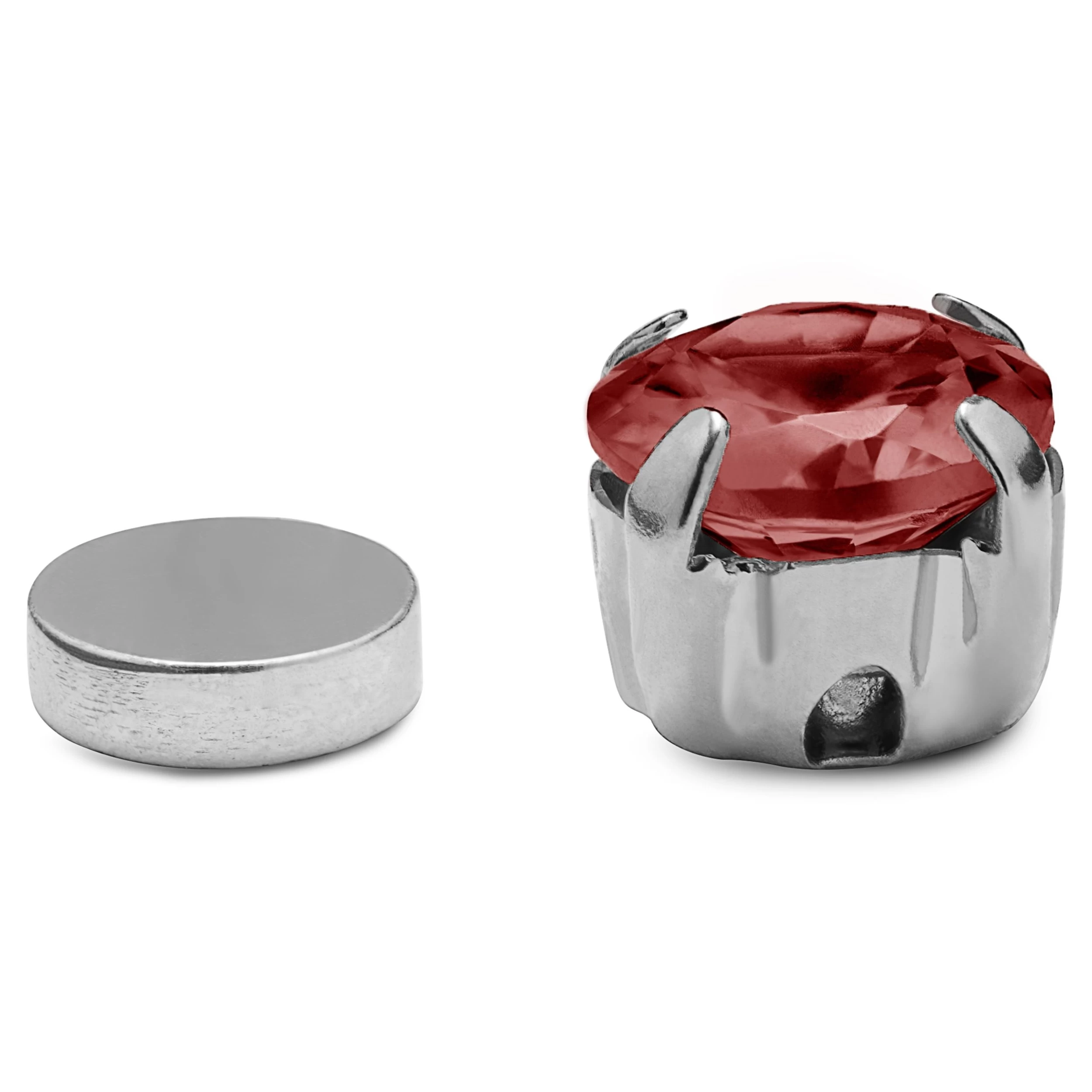 6 Mm Red Round Zirconia & Silver-Tone Stainless Steel Magnetic Earring - Image 3