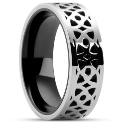 Hyperan | 1/3" (8 Mm) Silver-tone Titanium Patterned Ring