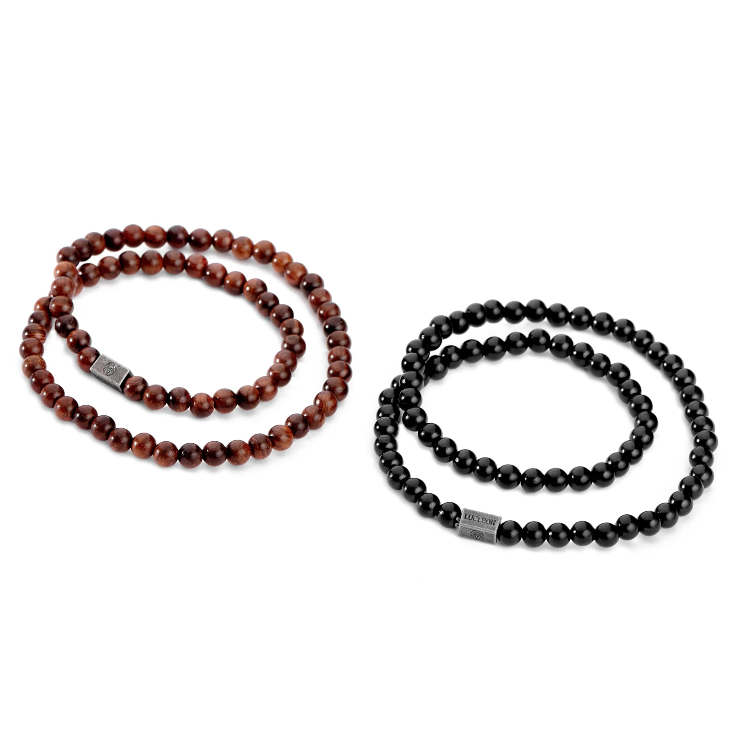 Wrap-around Ebony & Rosewood Bead Bracelet Set - Image 2