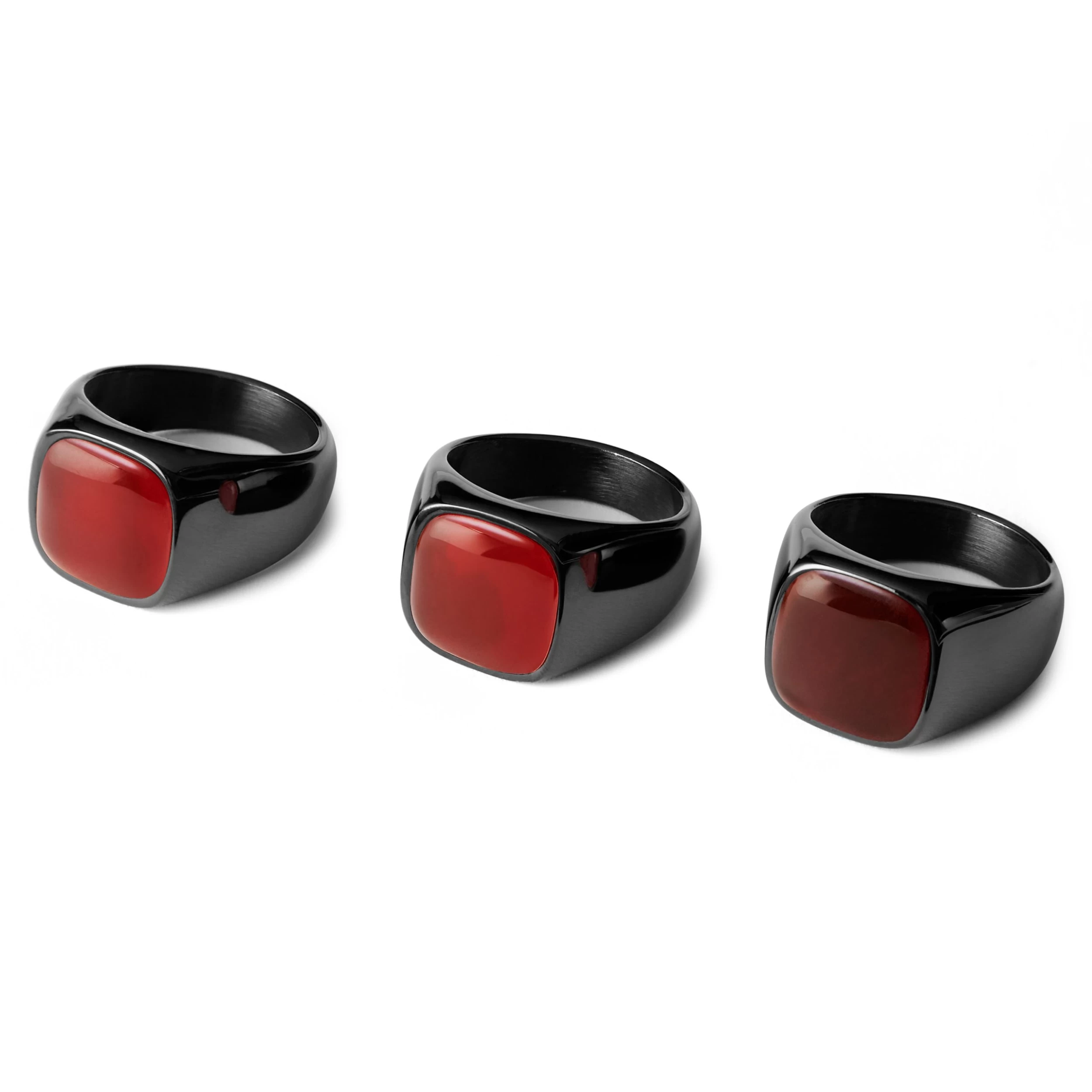 Gravel | Gunmetal Stainless Steel & Red Onyx Signet Ring - Image 2
