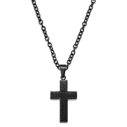Gunmetal Stainless Steel & Black Carbon Fibre Inlay Cross Cable Chain Necklace