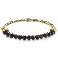 Aspero | 3/8" (10 Mm) Gold-tone Skull Tiger’s Eye Bead Bracelet