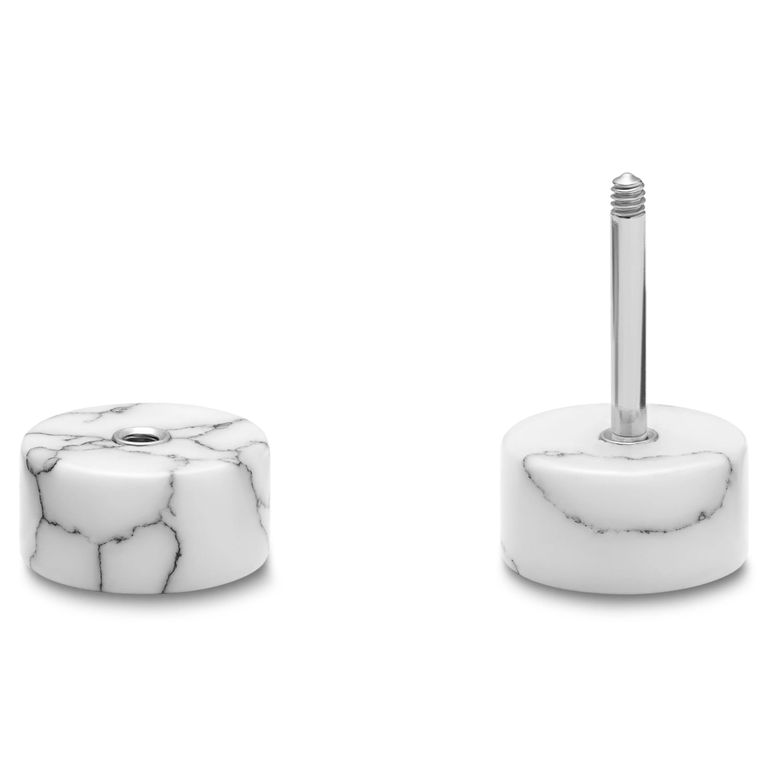 Satago | 1/3" (8 Mm) White Turquoise & Stainless Steel Faux Plug Stud Earring - Image 2