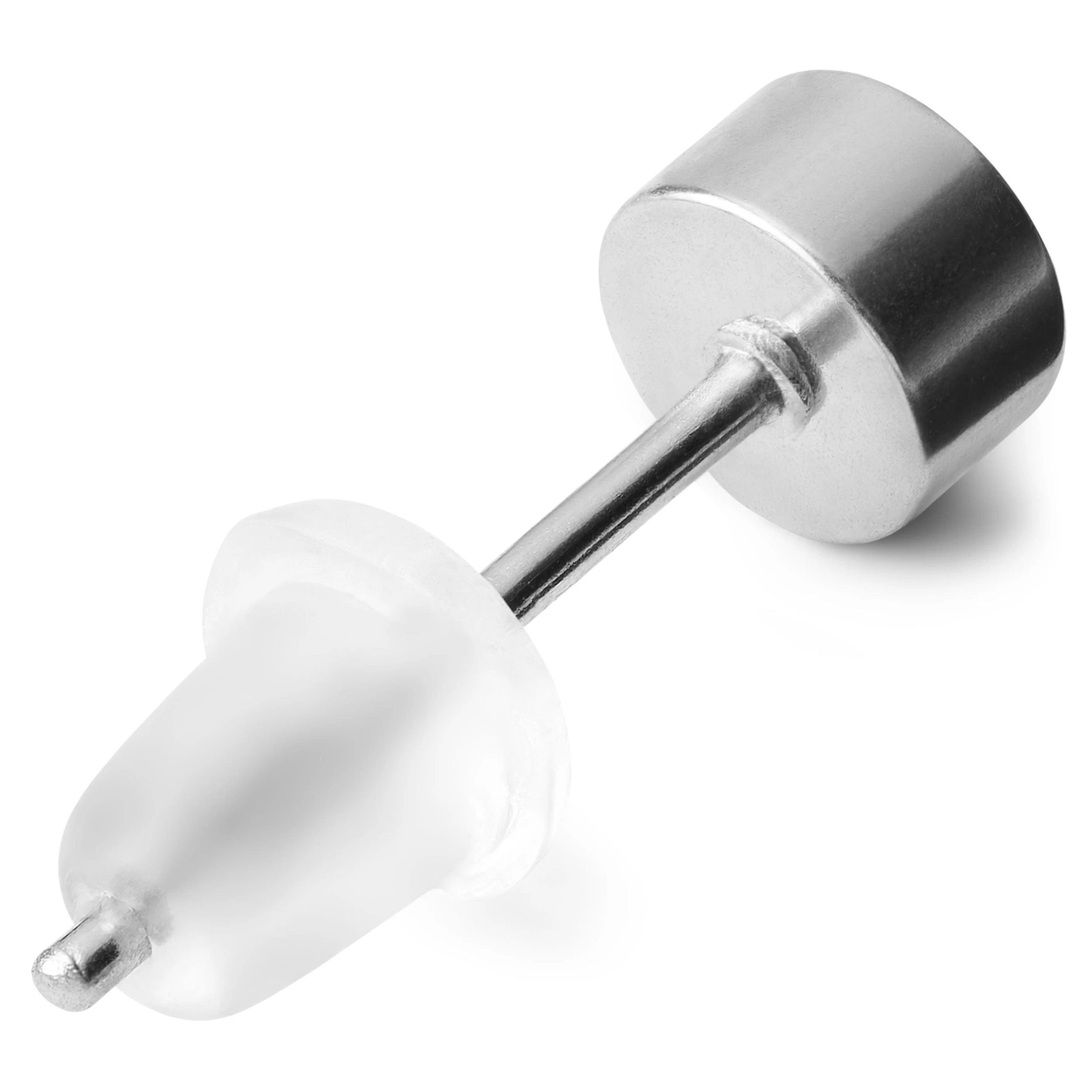 4 Mm Black Round Zirconia & Silver-Tone Stainless Steel Stud Earring - Image 2