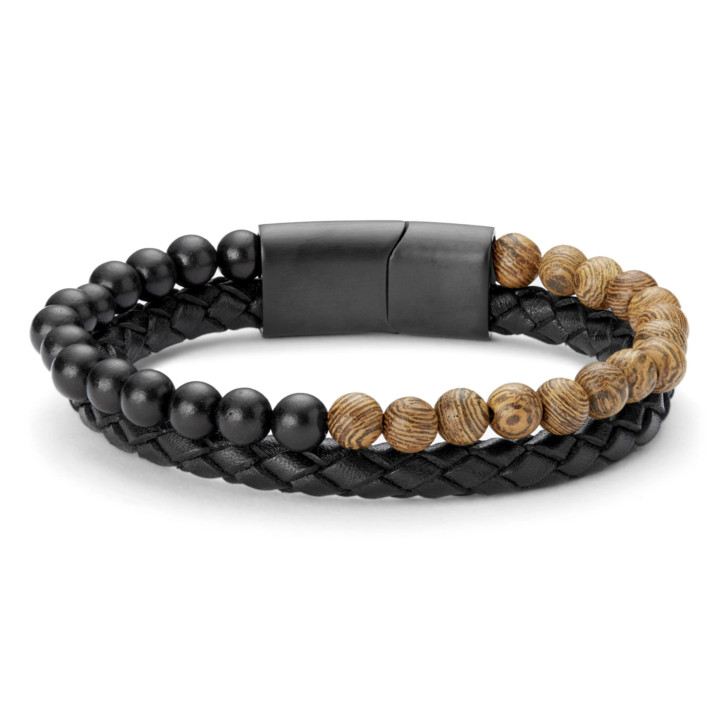 Icon | Wooden Bead & Black Leather Cord Bracelet - Image 2