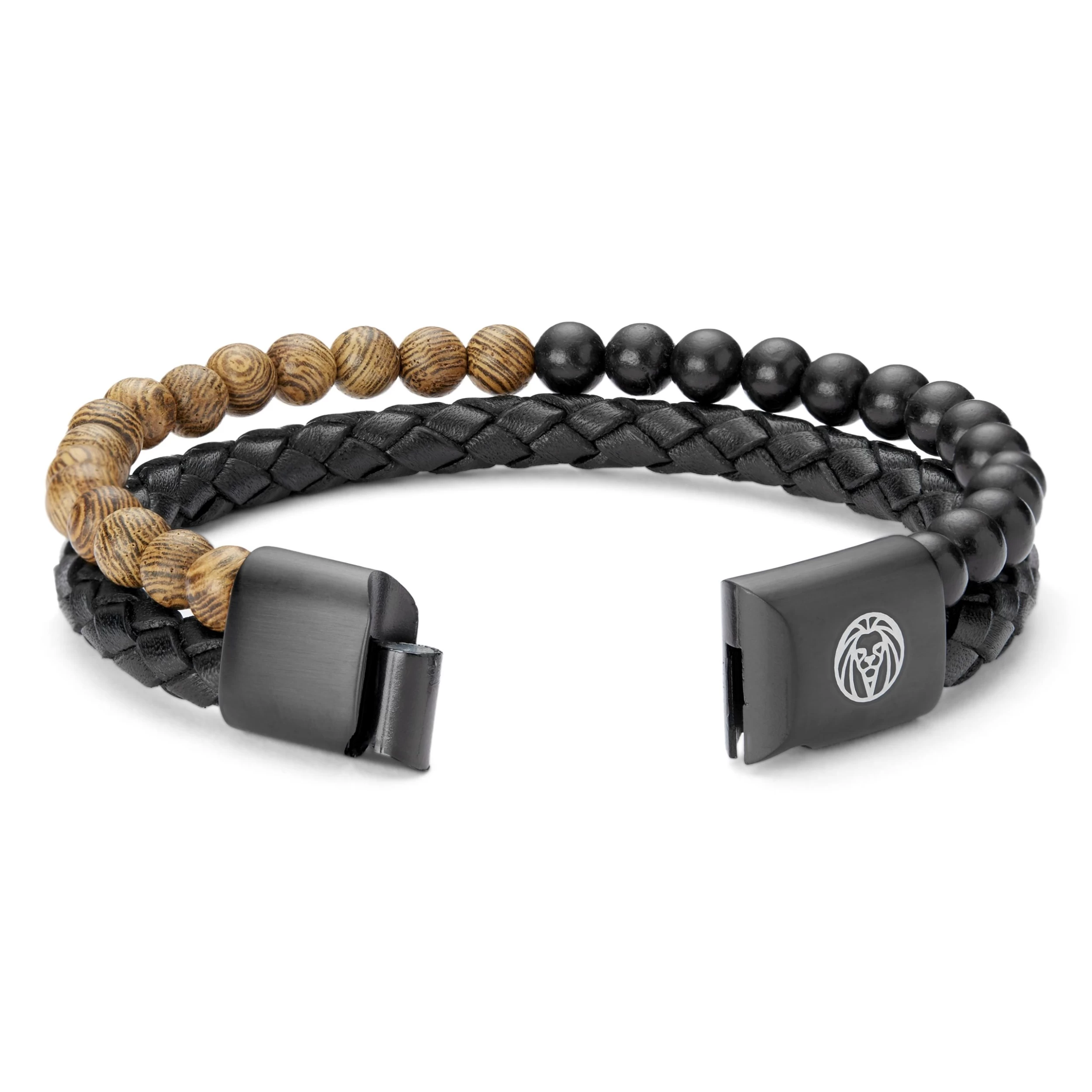 Icon | Wooden Bead & Black Leather Cord Bracelet - Image 5