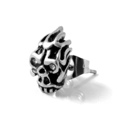 Sentio | Silver-Tone Stainless Steel Zirconia Burning Skull Stud Earring