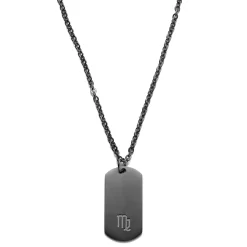 Zodiac | Gunmetal Stainless Steel Virgo Star Sign Dog Tag Cable Chain Necklace