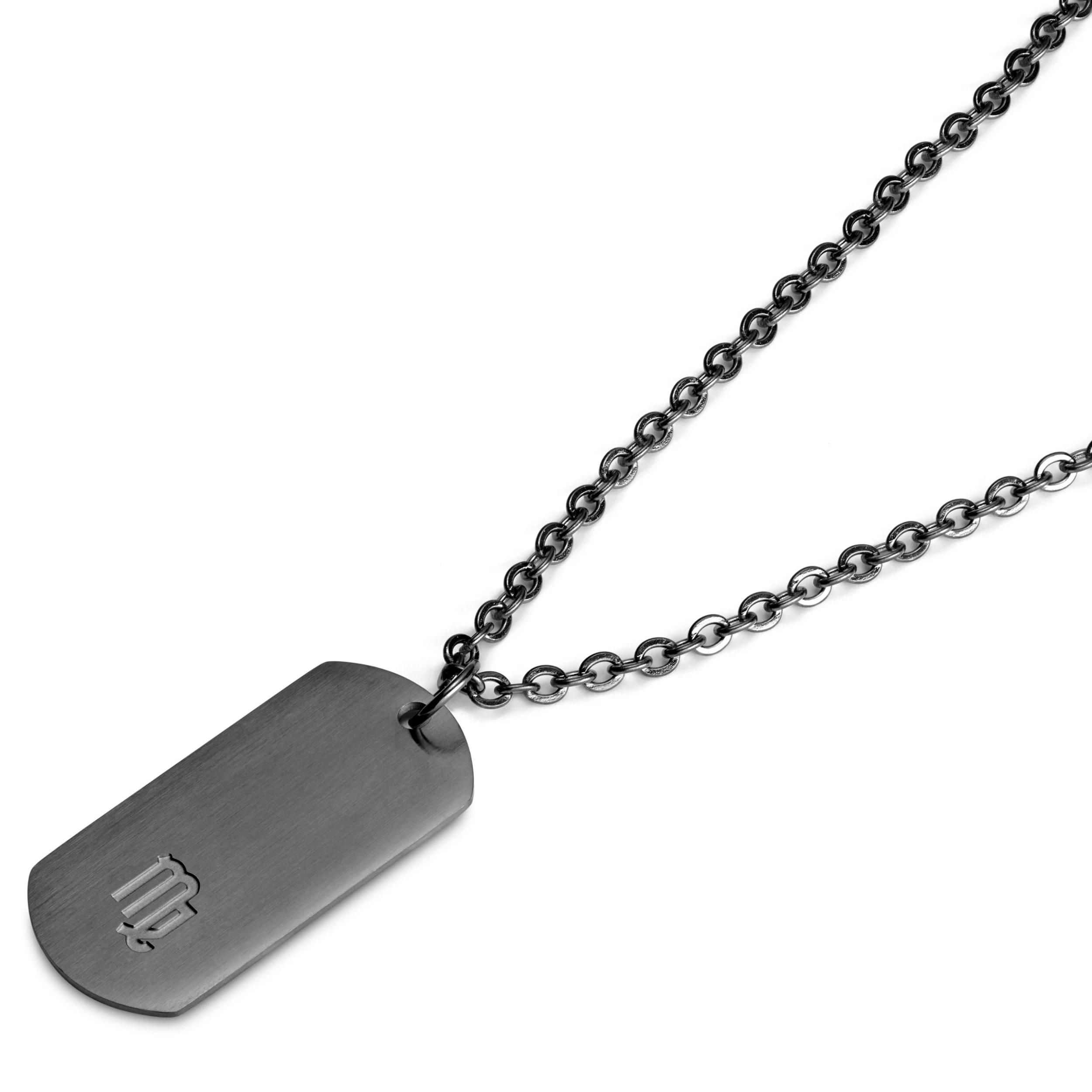 Zodiac | Gunmetal Stainless Steel Virgo Star Sign Dog Tag Cable Chain Necklace - Image 5