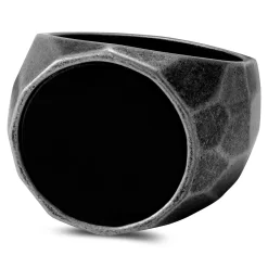 Jax | Dark Gray Stainless Steel With Black Agate Signet Ring