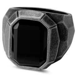 Jax | Black & Dark Gray Stainless Steel With Natural Agate Signet Ring
