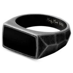 Jax | Black & Dark Gray Stainless Steel With Black Enamel Signet Ring
