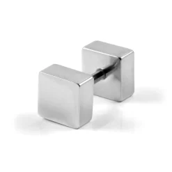 6 Mm Silver-Tone Stainless Steel Square Stud Earring