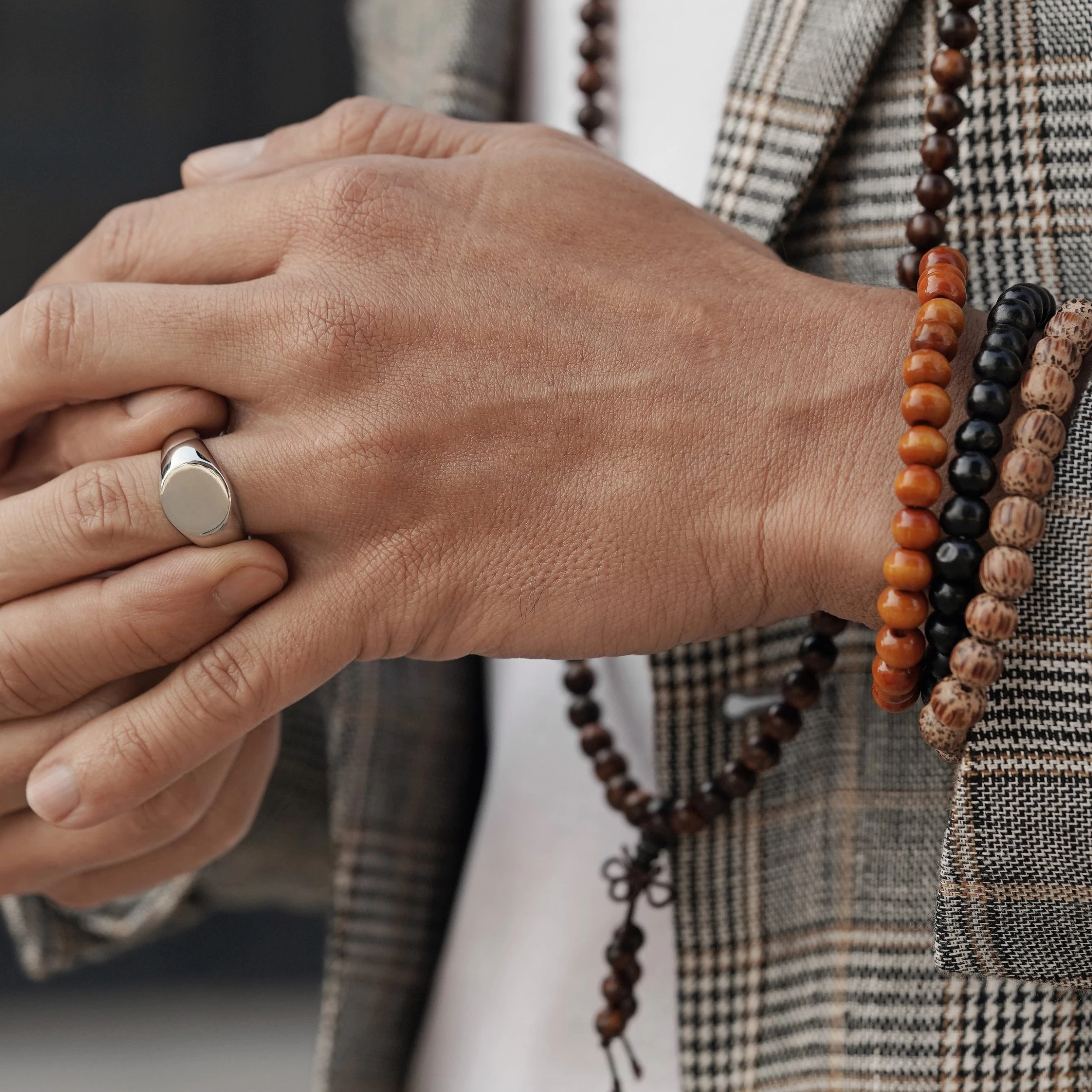 Black, Orange & Tan Wood Bead Bracelet - Image 5
