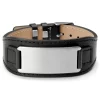 Black Leather & Stainless Steel Plate ID Bracelet