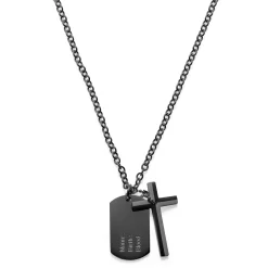 Gunmetal Stainless Steel Dog Tag & Cross Cable Chain Necklace
