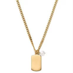 Ocata | Gold-Tone Dog Tag & Pearl Necklace