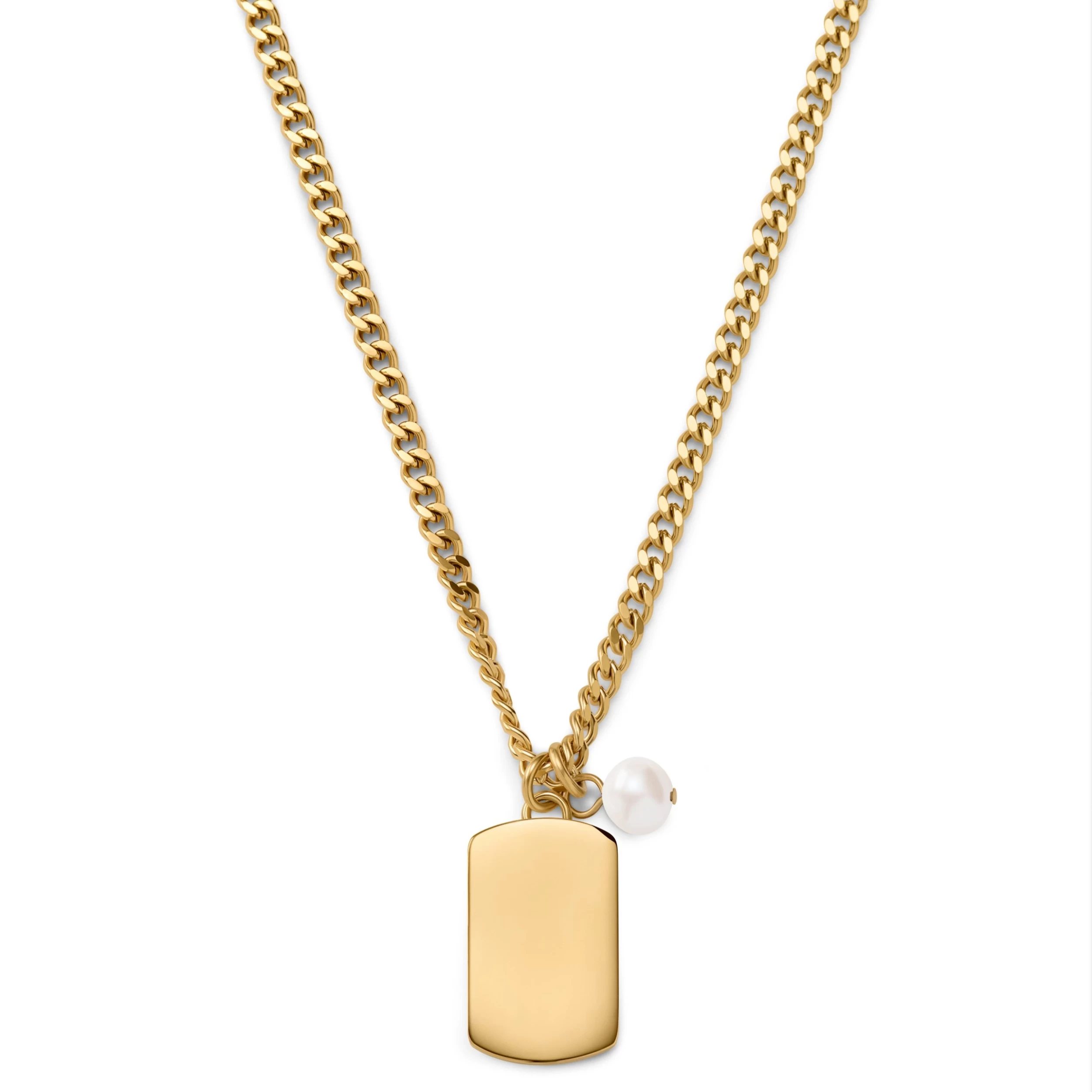 Ocata | Gold-Tone Dog Tag & Pearl Necklace