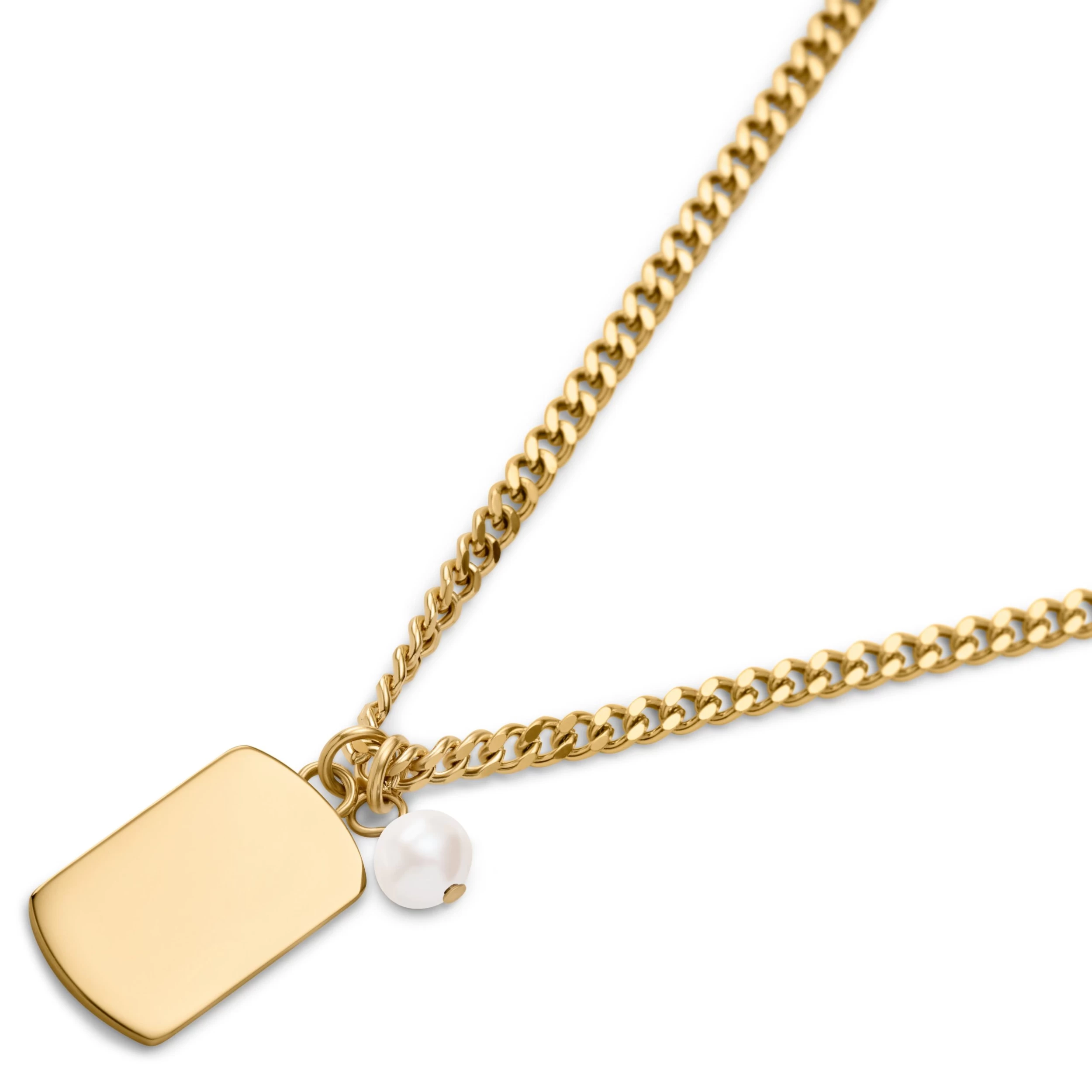 Ocata | Gold-Tone Dog Tag & Pearl Necklace - Image 2