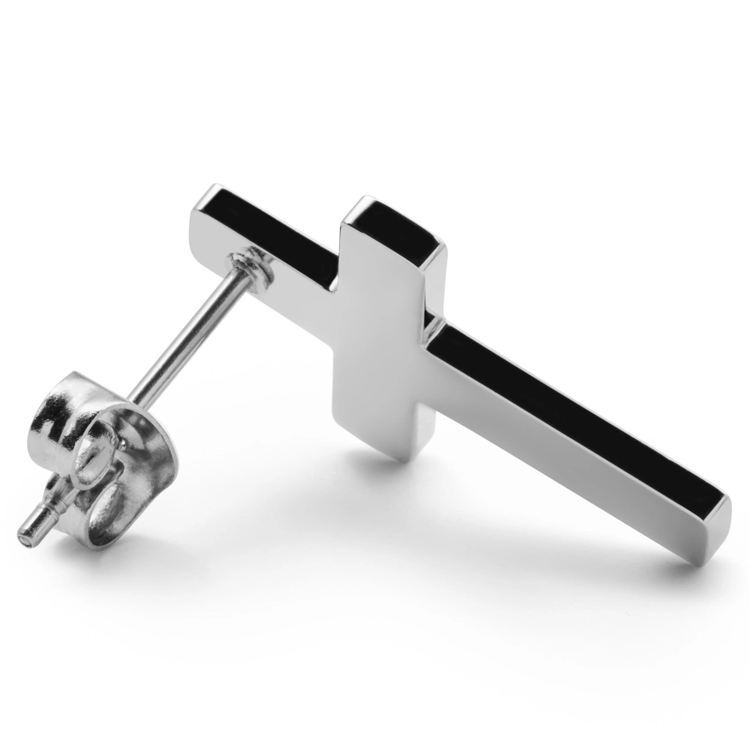 Silver-Tone Stainless Steel Cross Stud Earring - Image 2