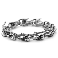 Silver-Tone Stainless Steel Linked Cobra Bracelet