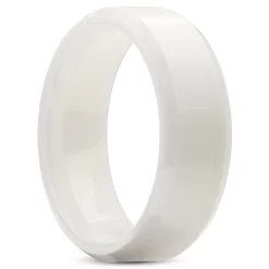 Ferrum | 8 Mm Brushed & Polished White Ceramic Bevelled Edge Ring
